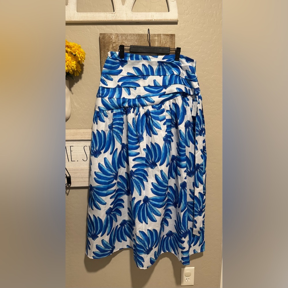 Blue Leaf Print Maxi Skirt - Picture 5 of 10